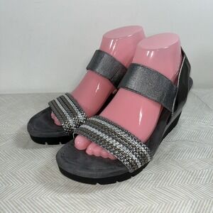 Bandonlino Womens Bomateja Sandals Metallic Silver Wedge 9M Festive Platform Y2K